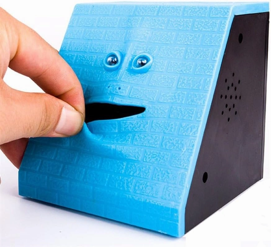 Novelty Coin Money Eating Musical Face Bank Automatic Money Saving Collection Piggy Bank for Kids Children (Blue Brick)