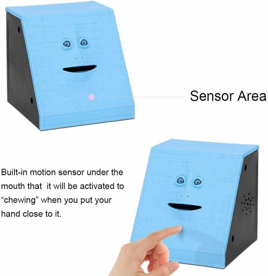 Novelty Coin Money Eating Musical Face Bank Automatic Money Saving Collection Piggy Bank for Kids Children (Blue Brick)