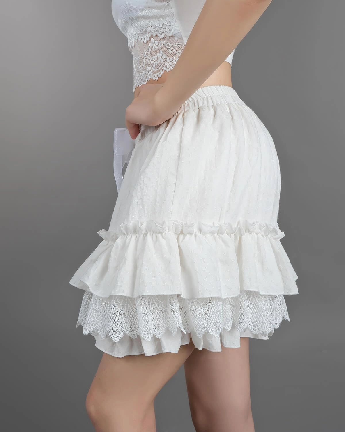 Nuoqi White Ruffle Bloomer for Women Cotton Victorian Pantaloons Knee Length Bloomer