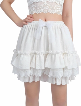 Nuoqi White Ruffle Bloomer for Women Cotton Victorian Pantaloons Knee Length Bloomer