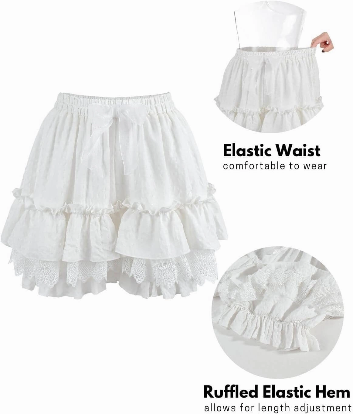 Nuoqi White Ruffle Bloomer for Women Cotton Victorian Pantaloons Knee Length Bloomer