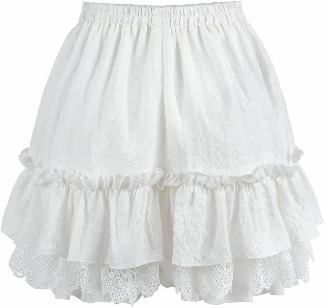 Nuoqi White Ruffle Bloomer for Women Cotton Victorian Pantaloons Knee Length Bloomer