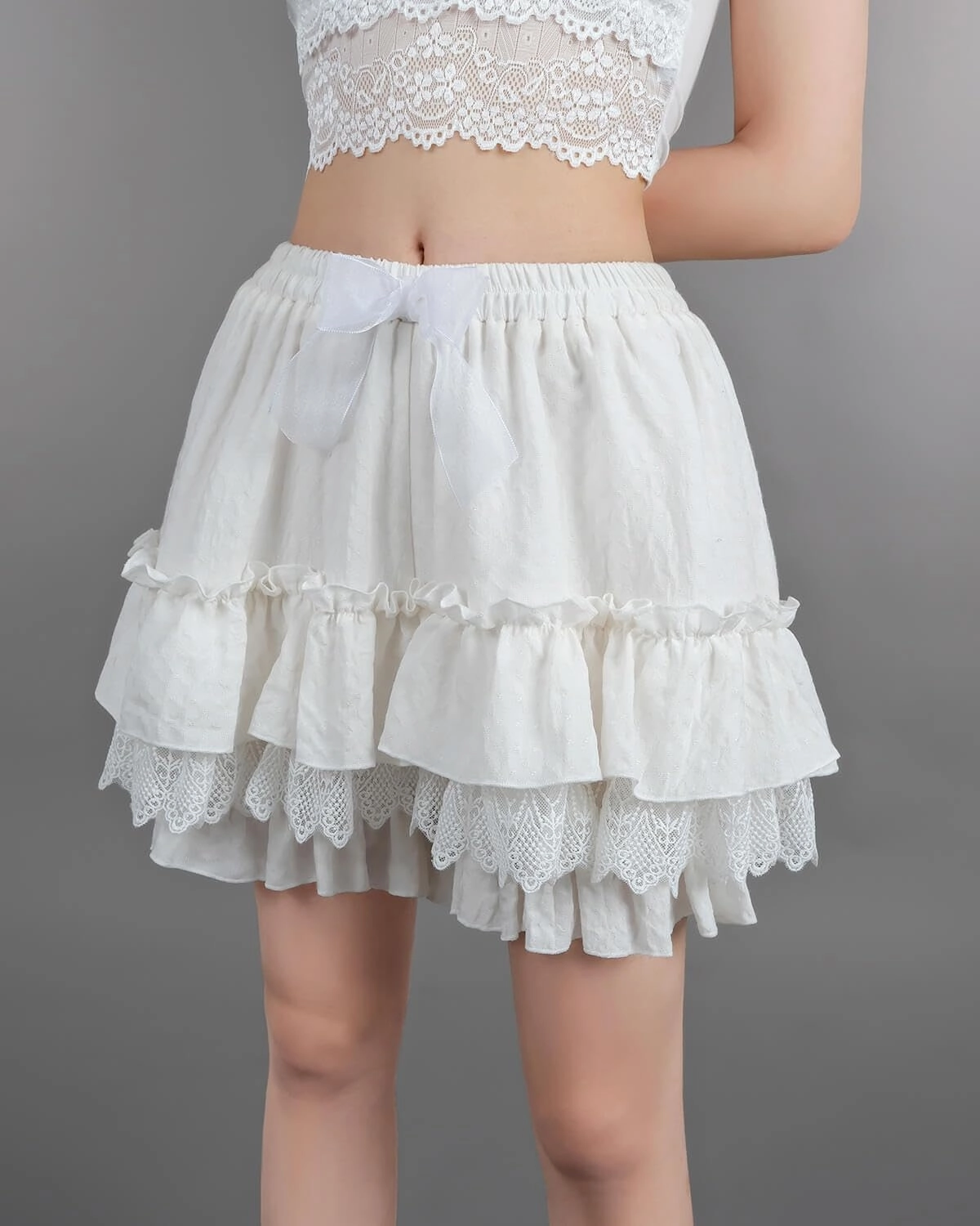 Nuoqi White Ruffle Bloomer for Women Cotton Victorian Pantaloons Knee Length Bloomer