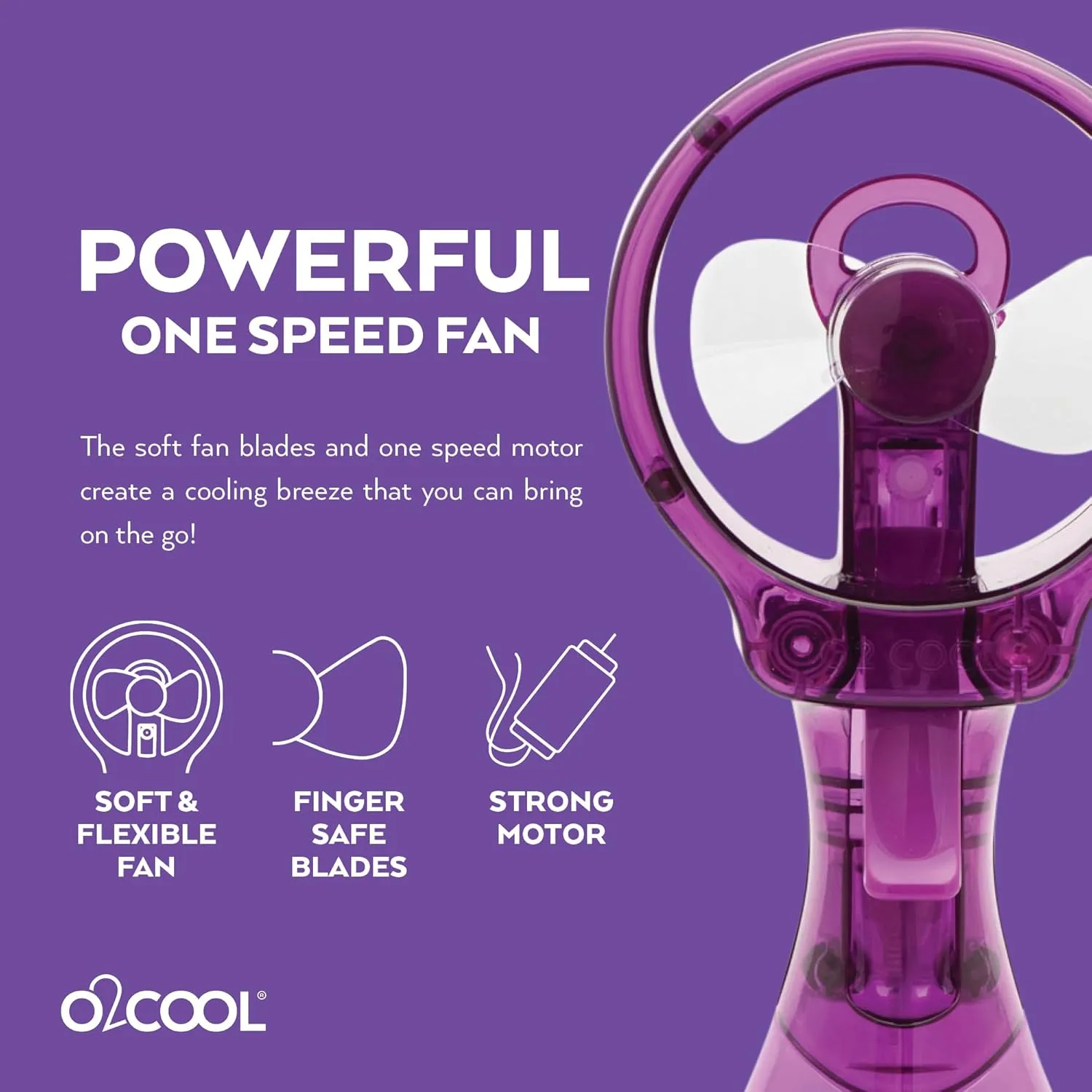 O2COOL Deluxe Handheld Battery Powered Water Misting Fan (Purple) 2 Pack