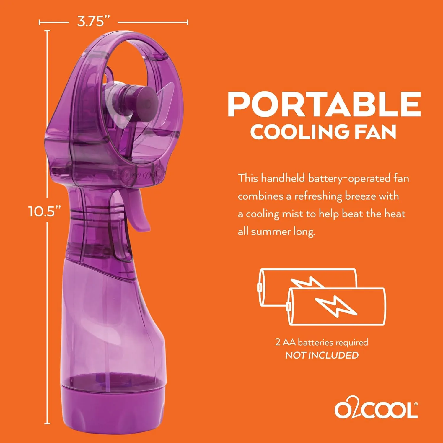 O2COOL Deluxe Handheld Battery Powered Water Misting Fan (Purple) 2 Pack