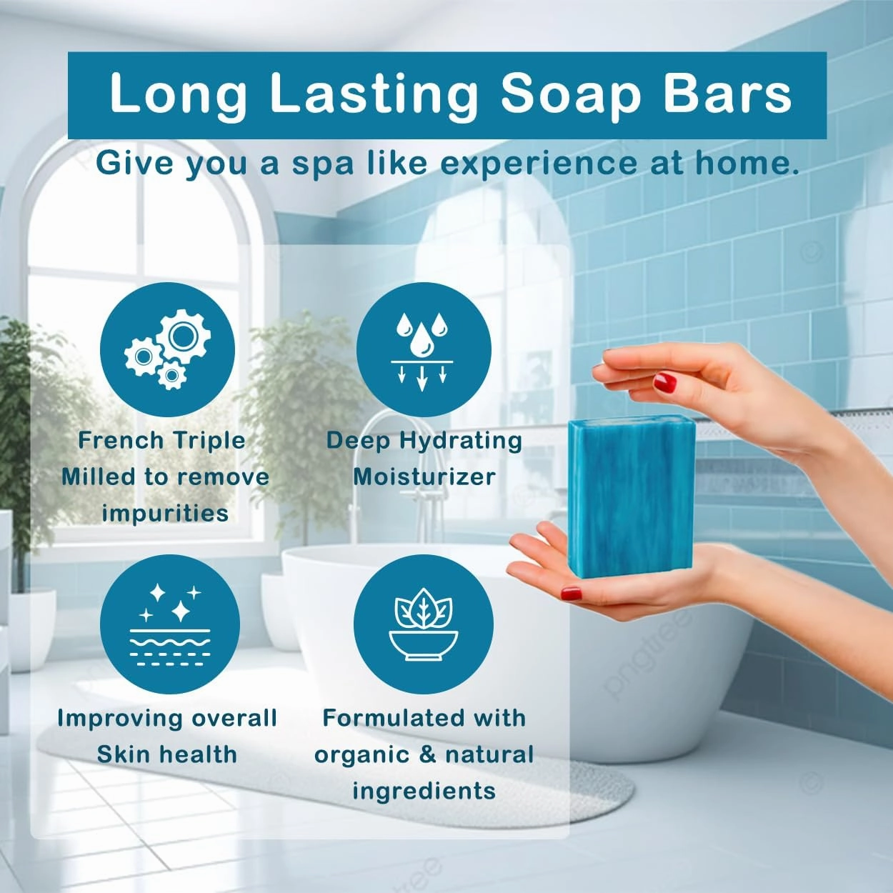 Ocean Breeze Scented Natural Soap Bars (5 Bars), 3.5oz Moisturizing French Triple Milled Soap Bars Enriched with Shea Butter - Pure Plant Oil Bath & Body