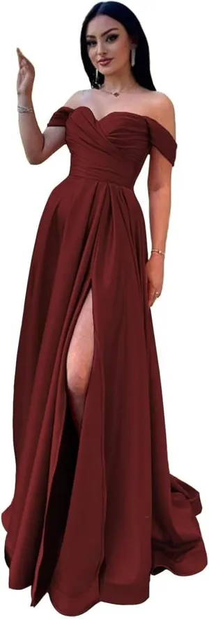 Off Shoulder Satin Bridesmaid Dress for Women Formal Prom Dresses 2025 for Wedding Guest Evening Party Gown BD401