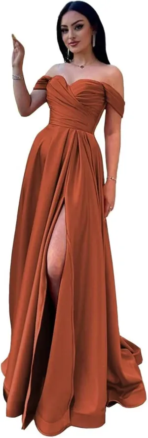 Off Shoulder Satin Bridesmaid Dress for Women Formal Prom Dresses 2025 for Wedding Guest Evening Party Gown BD401