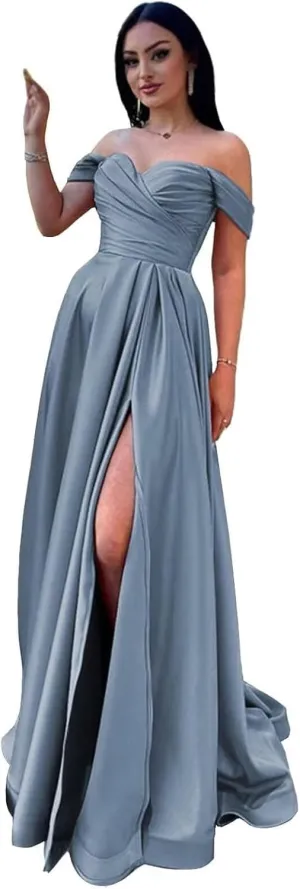 Off Shoulder Satin Bridesmaid Dress for Women Formal Prom Dresses 2025 for Wedding Guest Evening Party Gown BD401