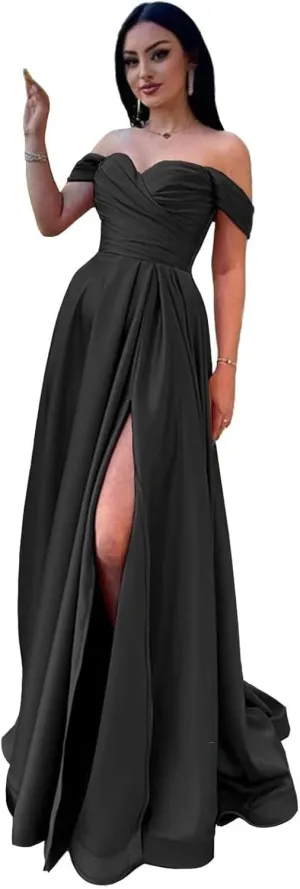 Off Shoulder Satin Bridesmaid Dress for Women Formal Prom Dresses 2025 for Wedding Guest Evening Party Gown BD401