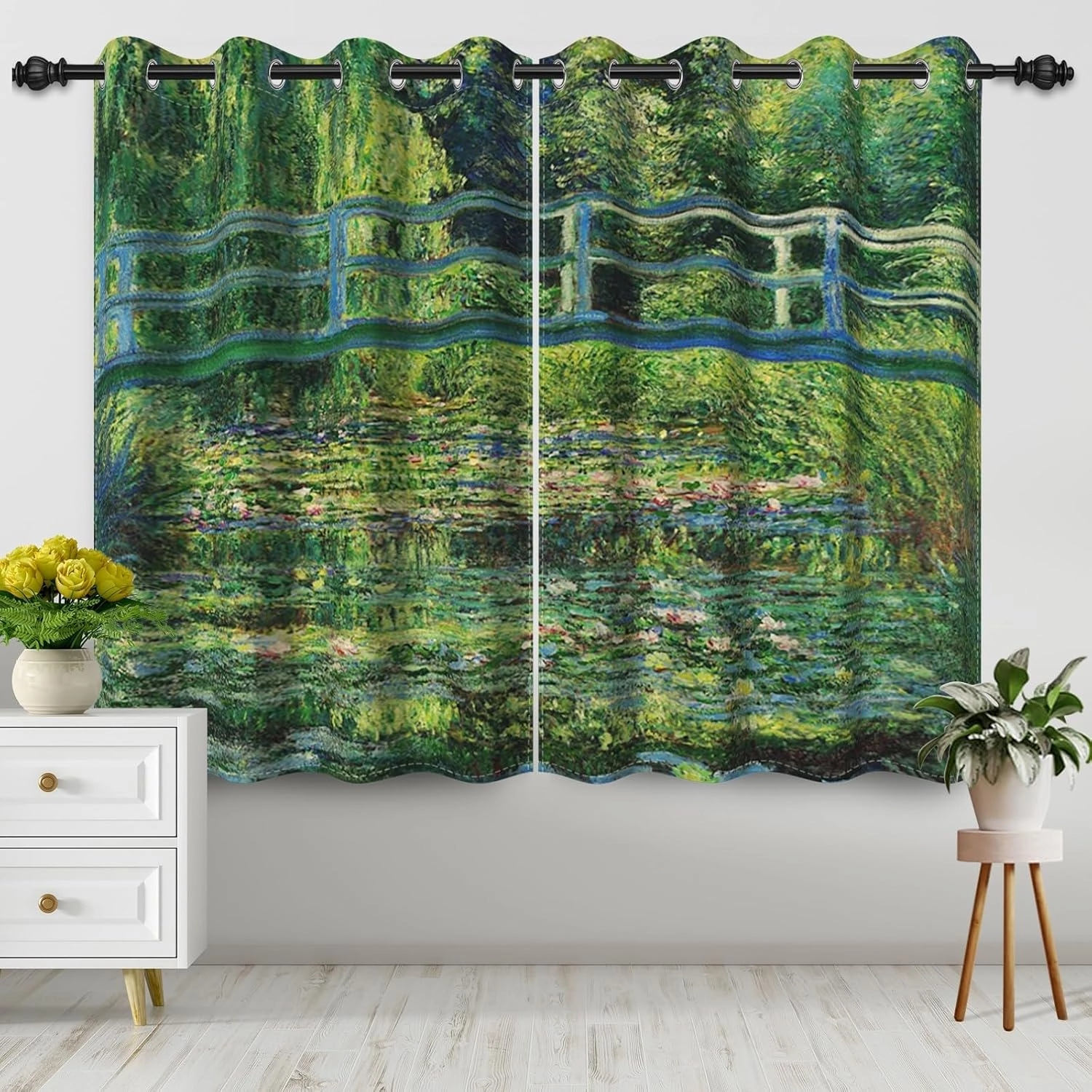 Oil Painting Blackout Curtain for Bedroom Living Room Drapes The Water Lily Pond by Claude Monet Lotus Floral Leaves Bridge Window Curtains 42x63 inches 2 Panels Set