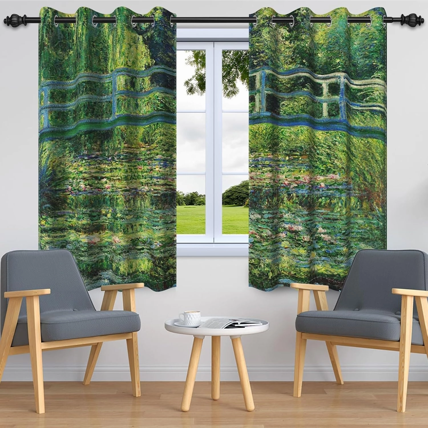 Oil Painting Blackout Curtain for Bedroom Living Room Drapes The Water Lily Pond by Claude Monet Lotus Floral Leaves Bridge Window Curtains 42x63 inches 2 Panels Set