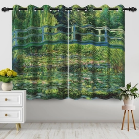 Oil Painting Blackout Curtain for Bedroom Living Room Drapes The Water Lily Pond by Claude Monet Lotus Floral Leaves Bridge Window Curtains 42x63 inches 2 Panels Set