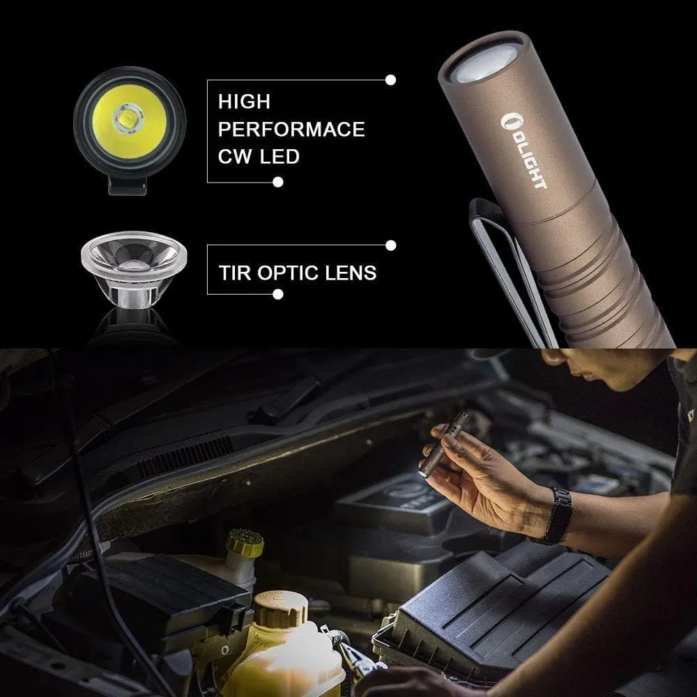OLIGHT I3T EOS 180 Lumens Dual-Output Slim EDC Flashlight for Camping and Hiking, Tail Switch Flash Light with AAA Battery (Desert Tan)