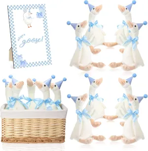 One Silly Goose 1st Birthday Decoration 8 Sets 15.7 Inch Soft Goose Stuffed Animal Birthday Hat with Wood Table Decor(Sky Blue,Classic)