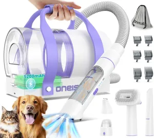 oneisall Cordless Dog Grooming Vacuum,5200 mAh Dog Grooming Kit with Clippers,Nail Grinder,Trimmer,2L Dustbin for Shedding with Grooming Tools-Quiet Suitable for All Breeds,Cleaning at Home Comfy C1
