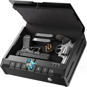 ONNAIS Iron SE Biometric Gun Safe – Quick Access Handgun Safe with Fingerprint & Keypad Lock for Home, Bedside, Nightstand, or Car
