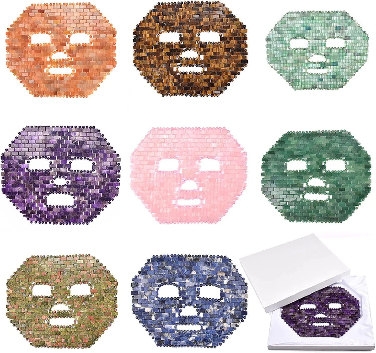 Opal Jade Face Mask Natural Stone Jade Roller Guasha Board Set Facial Massager Gouache Scraper Jade Eye Mask Massager Roller Set,Gua Sha No Box