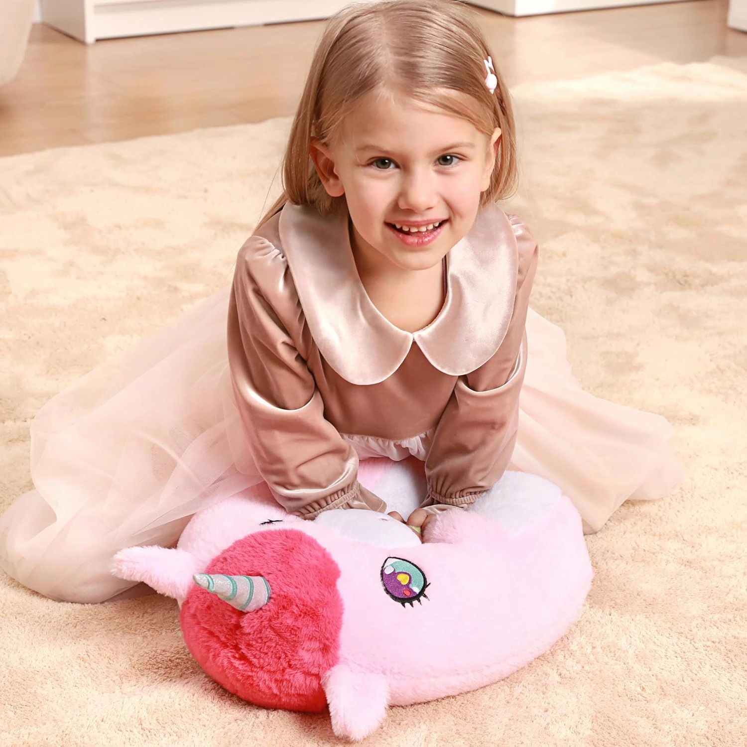 Original 17-Inch Large Unicorn Plush Pillow Stuffed Animal Toy,Cute Soft Big Size Kawaii Hugging Cuddle Huggable Plushie,Gift for Kids