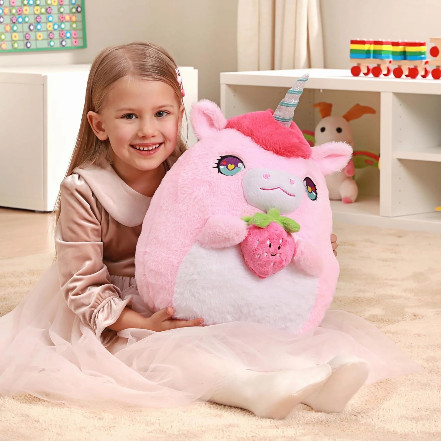 Original 17-Inch Large Unicorn Plush Pillow Stuffed Animal Toy,Cute Soft Big Size Kawaii Hugging Cuddle Huggable Plushie,Gift for Kids