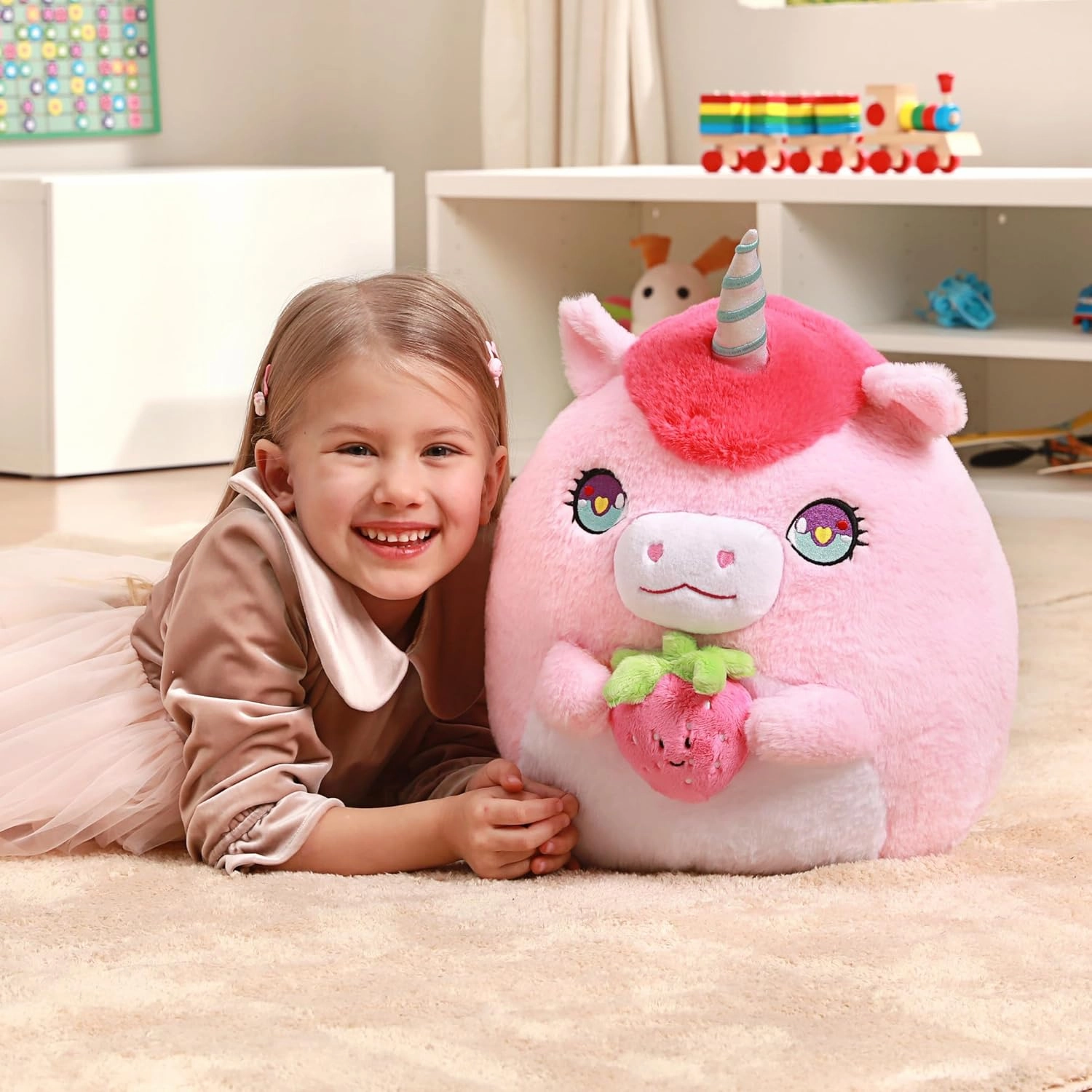 Original 17-Inch Large Unicorn Plush Pillow Stuffed Animal Toy,Cute Soft Big Size Kawaii Hugging Cuddle Huggable Plushie,Gift for Kids