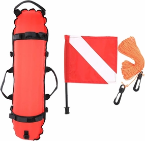 OUKENS Inflation Torpedo Buoy, Scuba Diving Inflation Torpedo Buoy Signal Float Ball and Flag for Scuba Diving, Freediving, Snorkeling, Swimming