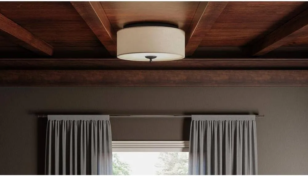Ouoizel Blanche 3-Light Round Flush Mount Ceiling Light, 16" Drum Light, Beige Fabric Shade & Matte Black Canopy, Transitional Close to Ceiling Light Fixtures for Home, Kitchen or Office Lighting