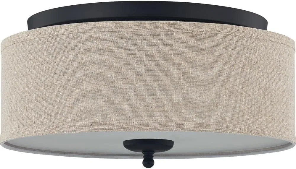 Ouoizel Blanche 3-Light Round Flush Mount Ceiling Light, 16" Drum Light, Beige Fabric Shade & Matte Black Canopy, Transitional Close to Ceiling Light Fixtures for Home, Kitchen or Office Lighting