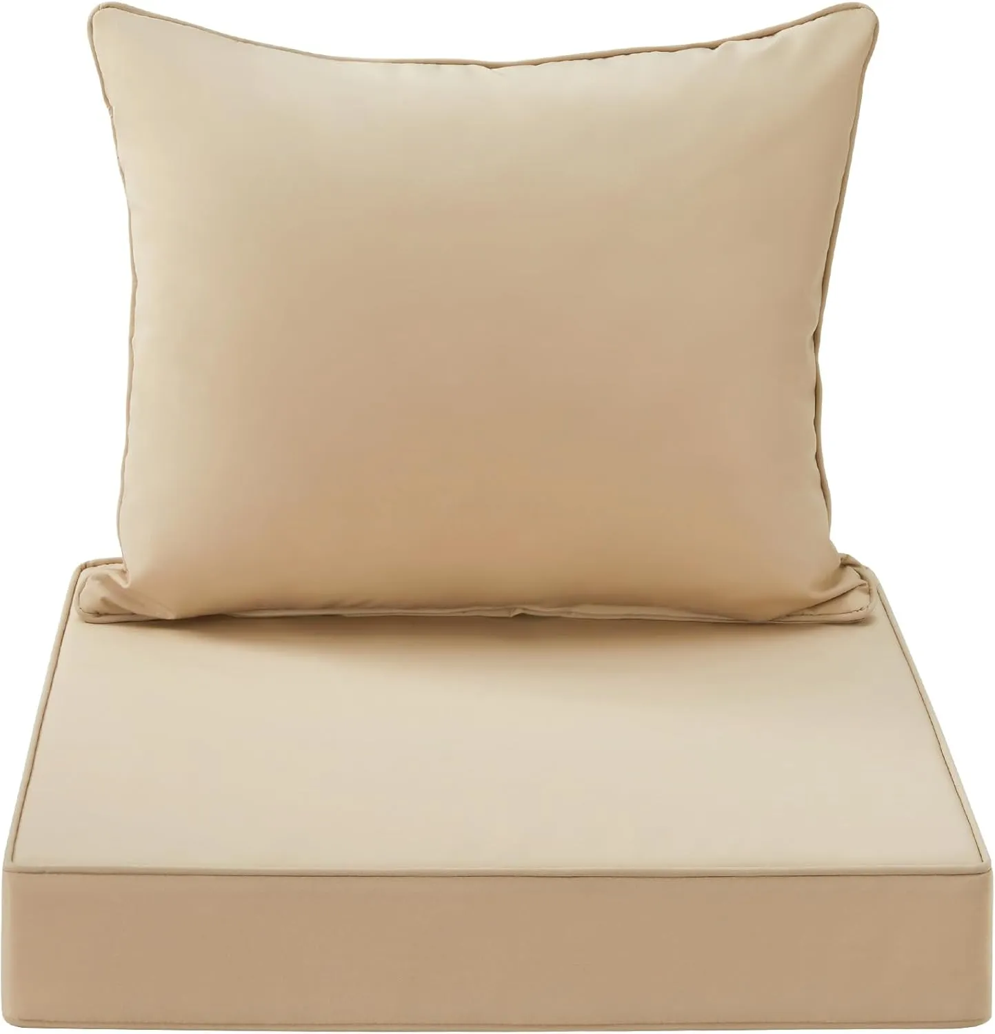 Outdoor Seat Cushion Set 24x24 Inch Waterproof & Fade Resistant Cushions for Patio Furniture, Removable Cover Deep Seat & Back Cushion with Handle and Adjustable Straps for Chair Sofa, Beige