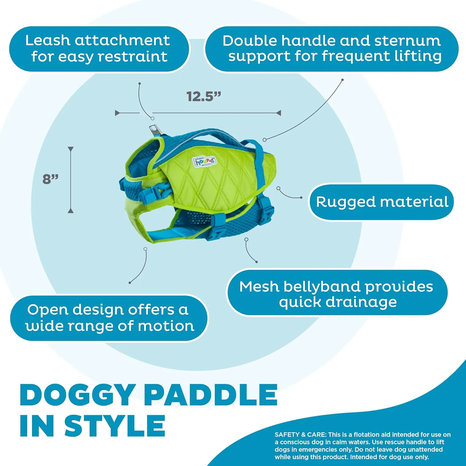 Outward Hound Standley Sport Dog Life Jacket, High-Performance Ripstop Dog Life Vest for Swimming, Boating, and Water Safety, Small, Green