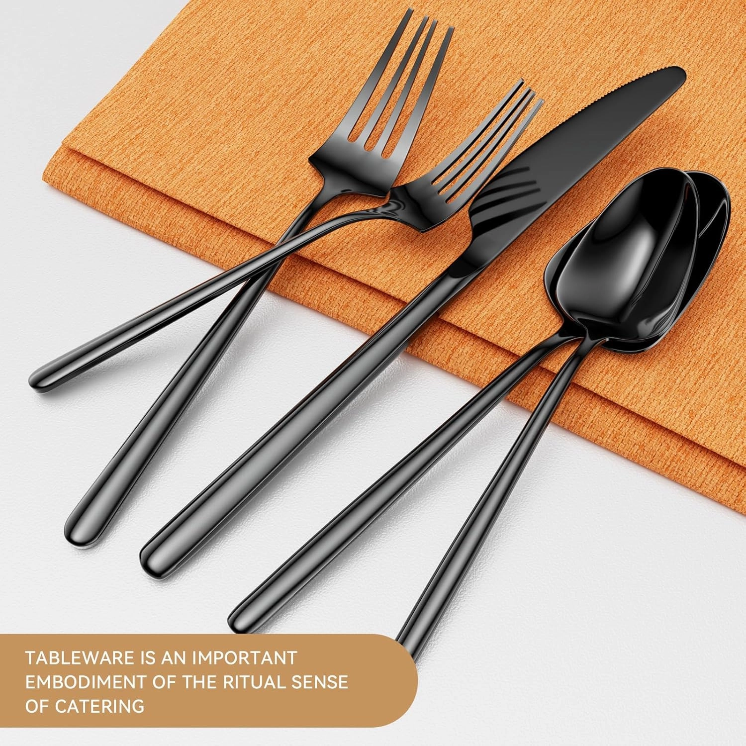 Oval Black 20-Piece Silverware Set, Stainless Steel Flatware Set with American Design, Modern Cutlery Set, Service for 4, Dishwasher Safe