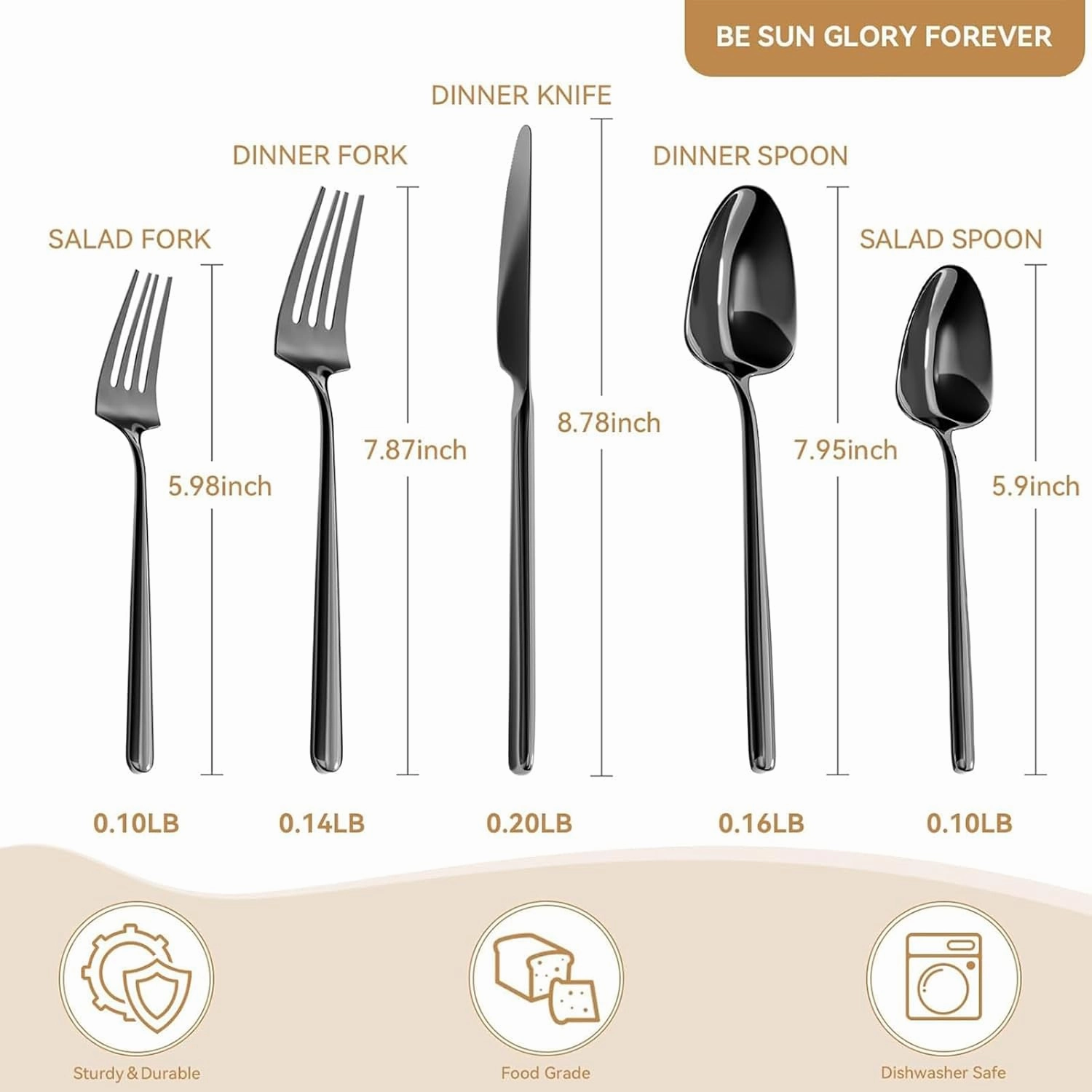 Oval Black 20-Piece Silverware Set, Stainless Steel Flatware Set with American Design, Modern Cutlery Set, Service for 4, Dishwasher Safe