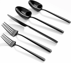 Oval Black 20-Piece Silverware Set, Stainless Steel Flatware Set with American Design, Modern Cutlery Set, Service for 4, Dishwasher Safe