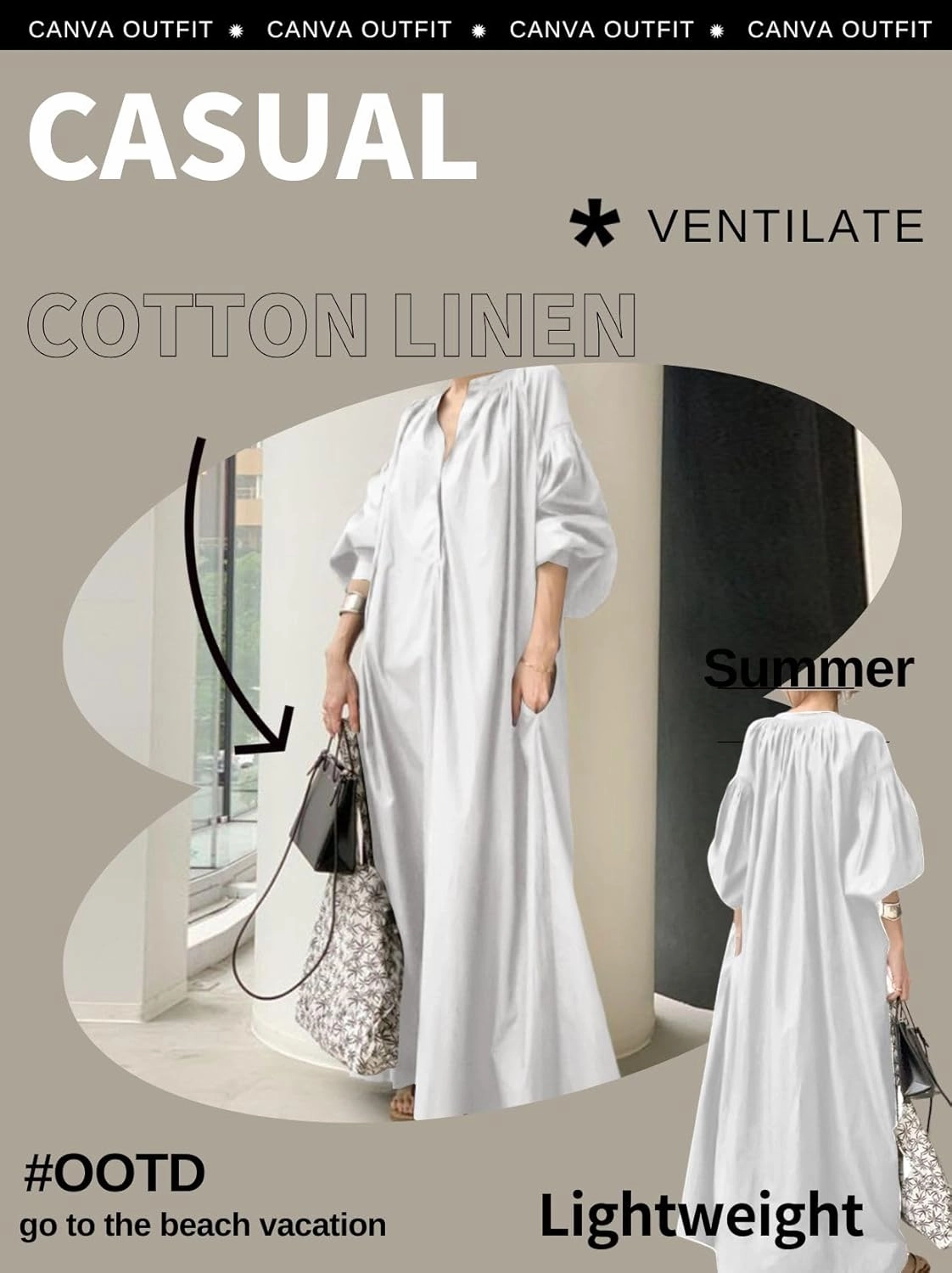 Oversized Dress for Women Lantern Long Sleeve Long Dress Casual V Neck Cotton Maxi Dress Plus Size Shirt Dress Pocket