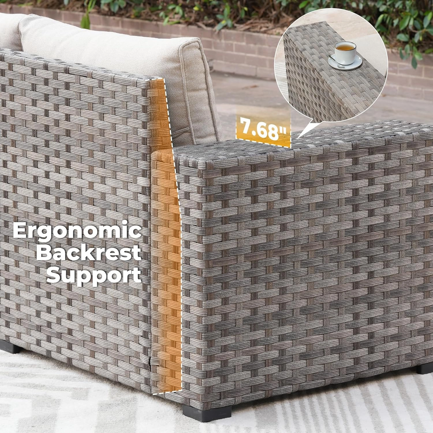 ovios 6 Pieces Patio Furniture Set, Outdoor Wicker Sectional Sofa with Coffee Table Comfy Cushions, Modern Modular Deep Seat Rattan Couch Conversation Set, Beige