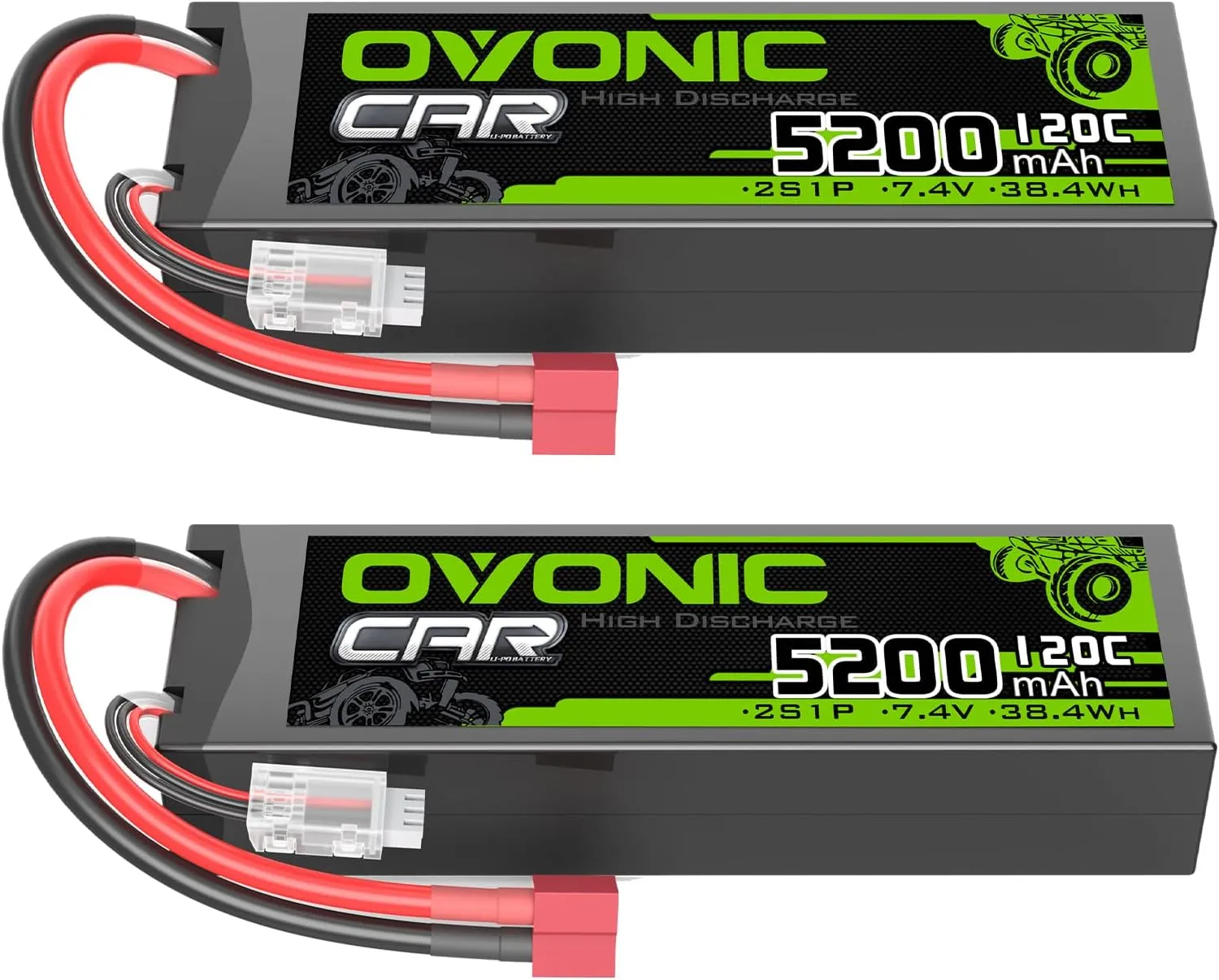 OVONIC 2S LiPo Battery 7.4V 5200mAh 120C with Dean-Style T Plug for RC Car RC Truck Airplane Helicopter Boat Car Racing RC Hobby 2 Packs