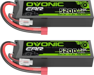 OVONIC 2S LiPo Battery 7.4V 5200mAh 120C with Dean-Style T Plug for RC Car RC Truck Airplane Helicopter Boat Car Racing RC Hobby 2 Packs