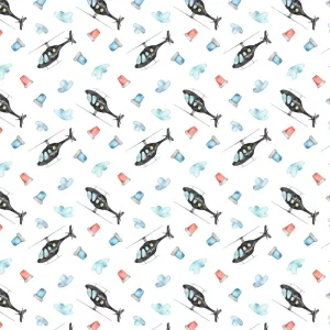 Packed Police Helicopter With Lights Fabric - White
