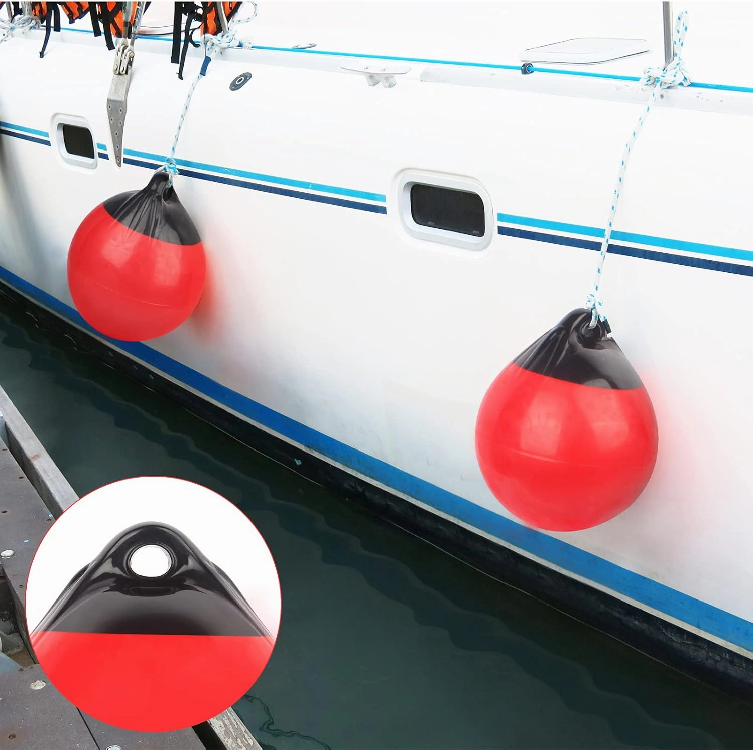 Pair of Boat Mooring Buoys, Marine Grade Inflatable Vinyl Round Pontoon Boat Fenders Ball, Boat Bumpers for Docking, Dock Floats, Fishing Marker Buoys/Swim Buoy/Anchor Ball