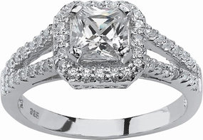 PalmBeach Platinum-plated Sterling Silver Princess Cut Cubic Zirconia Split Shank Engagement Ring Sizes 5-10