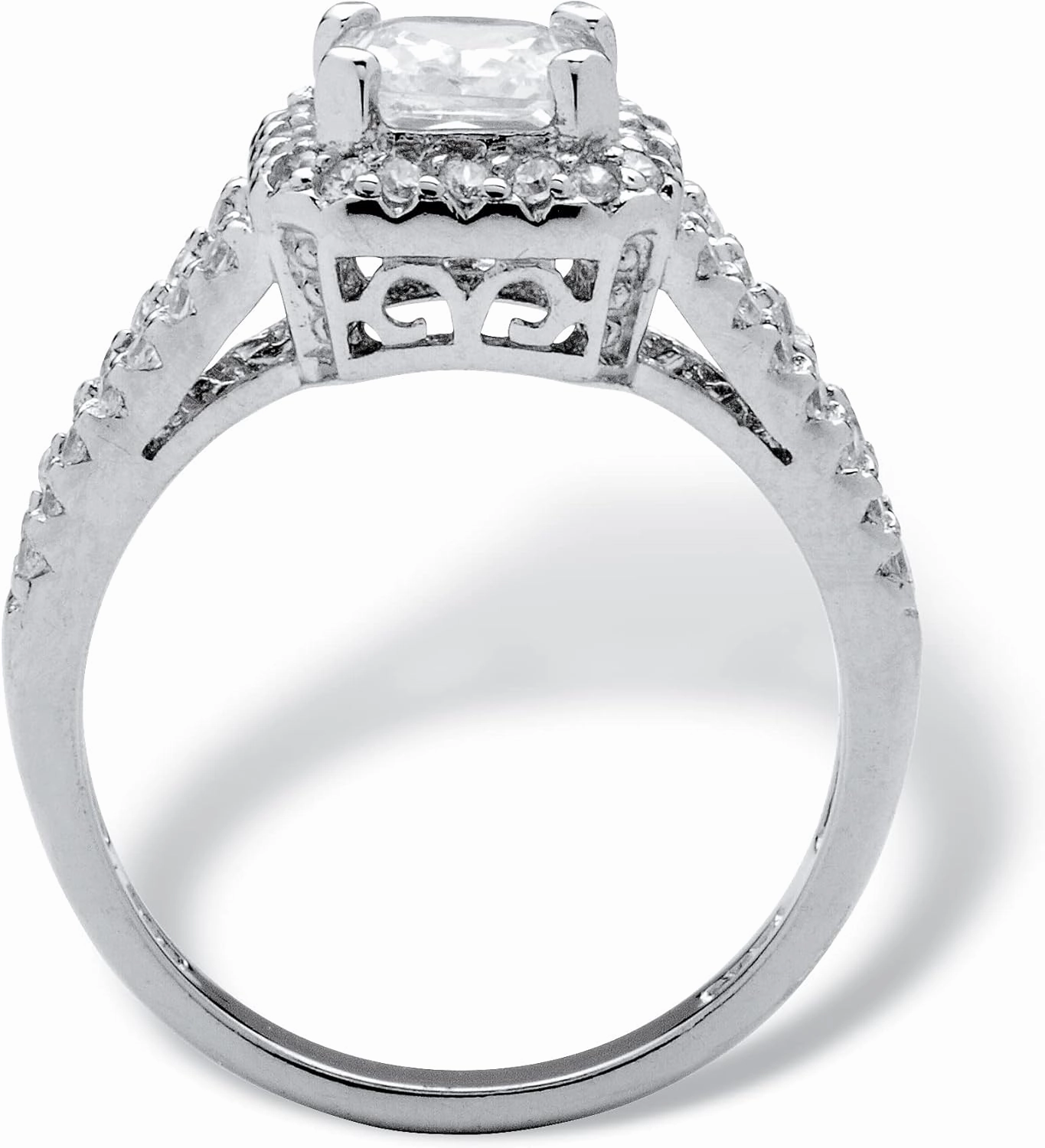 PalmBeach Platinum-plated Sterling Silver Princess Cut Cubic Zirconia Split Shank Engagement Ring Sizes 5-10