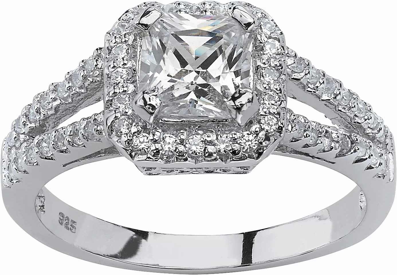 PalmBeach Platinum-plated Sterling Silver Princess Cut Cubic Zirconia Split Shank Engagement Ring Sizes 5-10