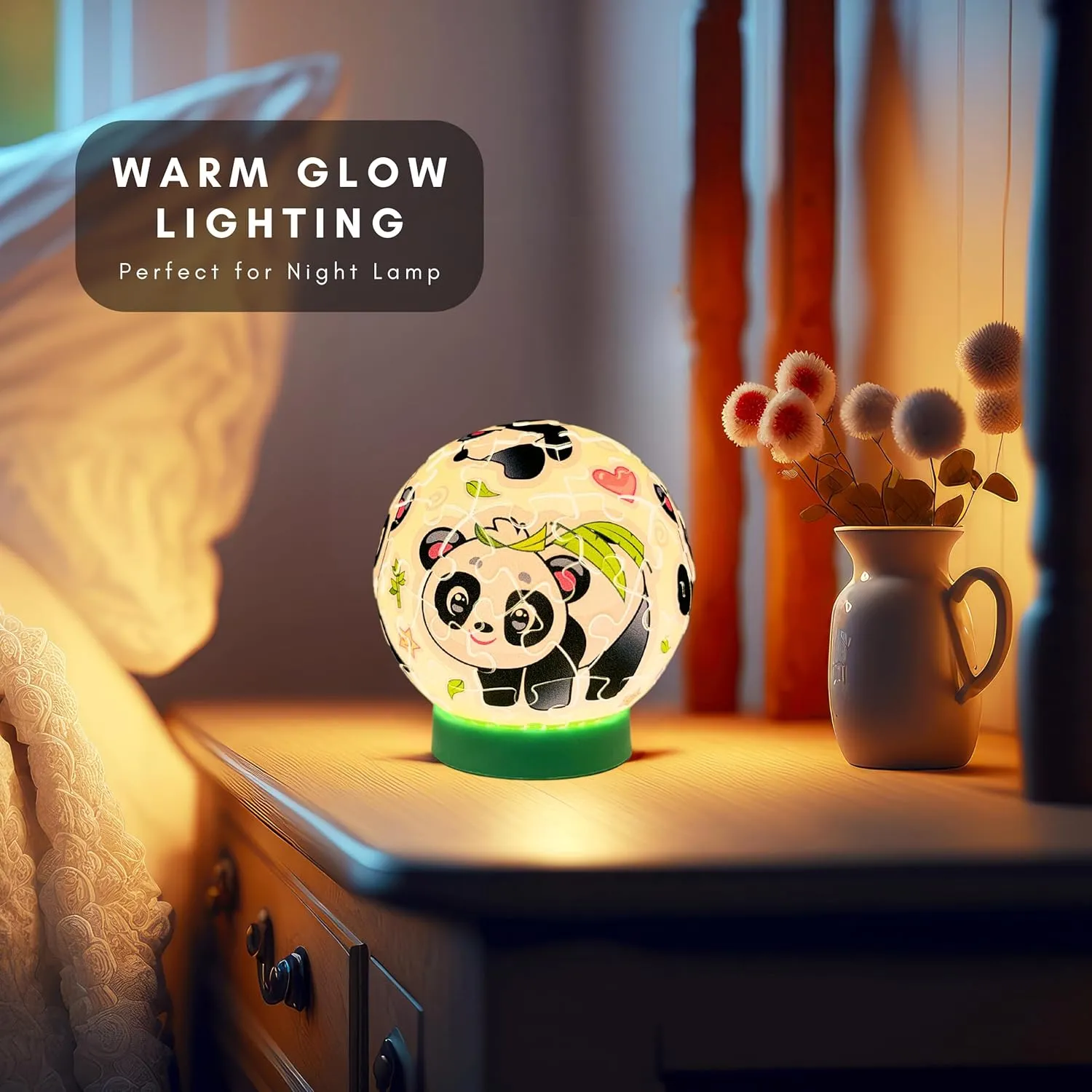 Panda 3D Puzzle Ball 61 Piece LED Night Light for Kids Ages 6-12, Panda Gifts, for Kids, 3D Puzzles for Kid, Educational Girl and Boy Toys, Birthday Gifts for Girl, Kid Toys