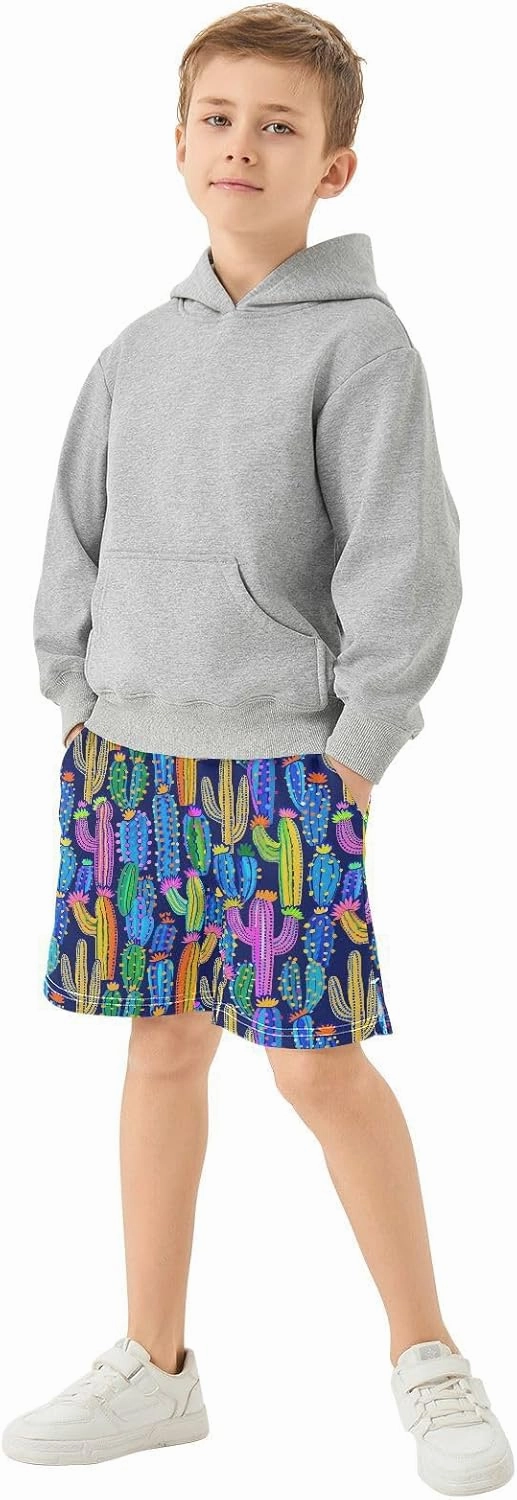 panksolu Boys Shorts Casual Athletic Shorts Elastic Waist with Pockets Teens Summer Track Shorts for Outdoor Activity 7-15Y