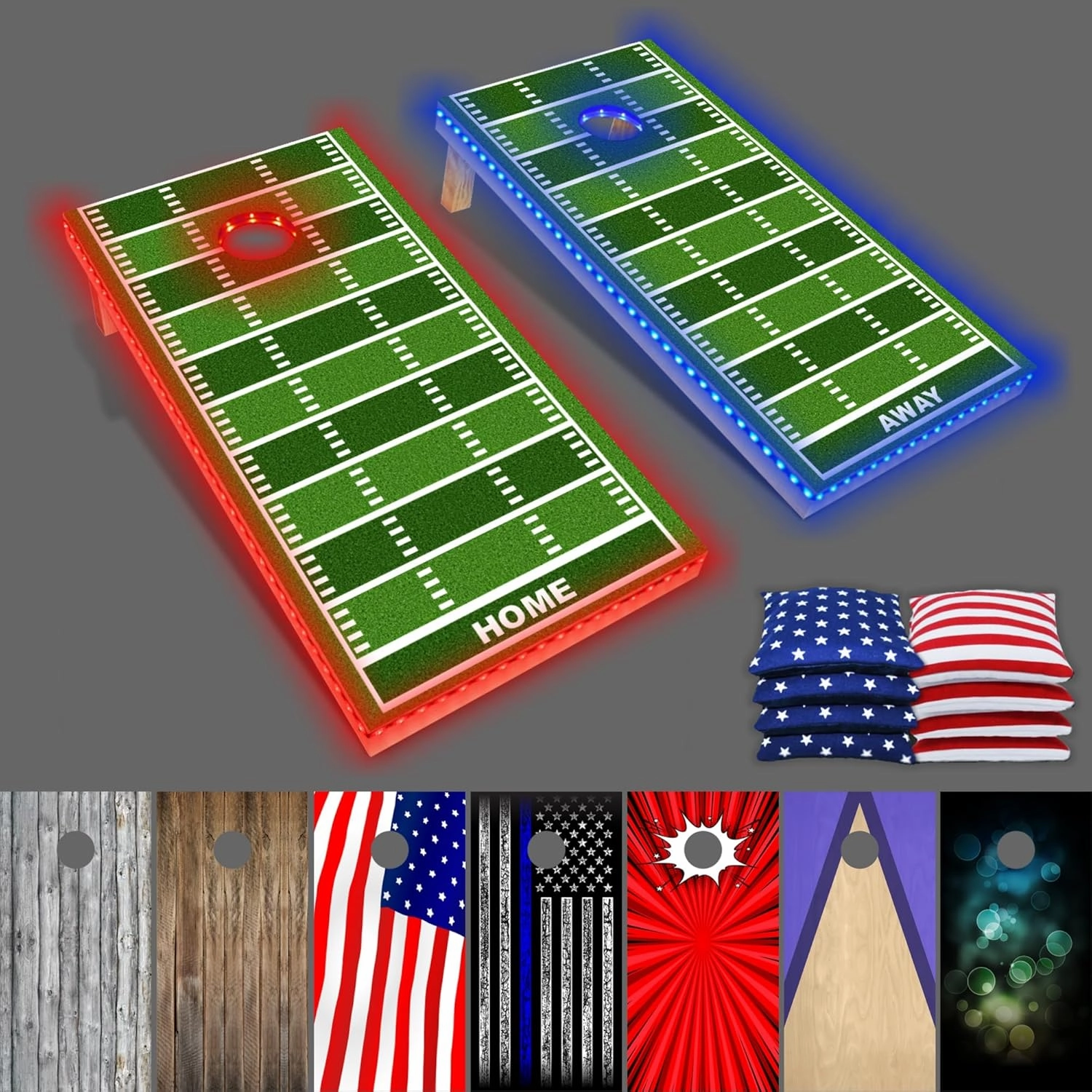 PARTYPONG PartyToss Cornhole Boards/Bean Bag Toss Game Set w/Optional LED Lights & Graphics - Choose Your Model
