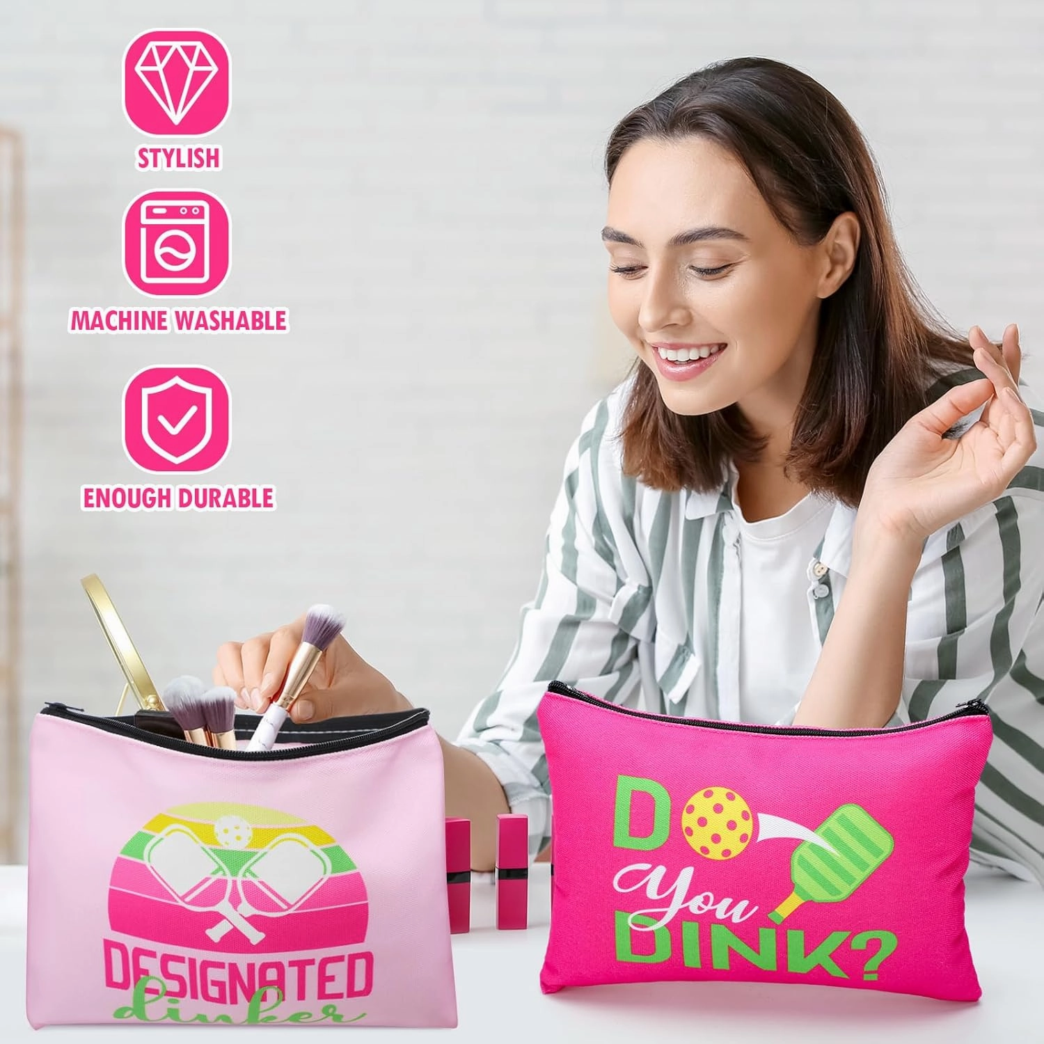 Paterr 12 Pieces Dink Ball Makeup Bags Sports Cosmetic Bag Funny Travel Organizer Zipper Pouch Dink Ball Lovers Gifts Christmas Gifts for Women Girls(Fashion Style)