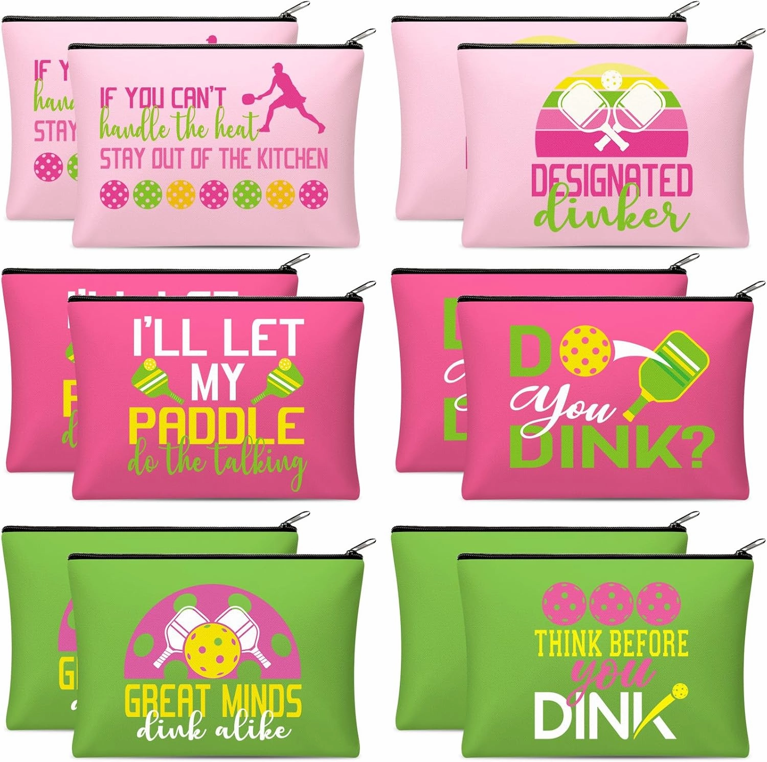 Paterr 12 Pieces Dink Ball Makeup Bags Sports Cosmetic Bag Funny Travel Organizer Zipper Pouch Dink Ball Lovers Gifts Christmas Gifts for Women Girls(Fashion Style)