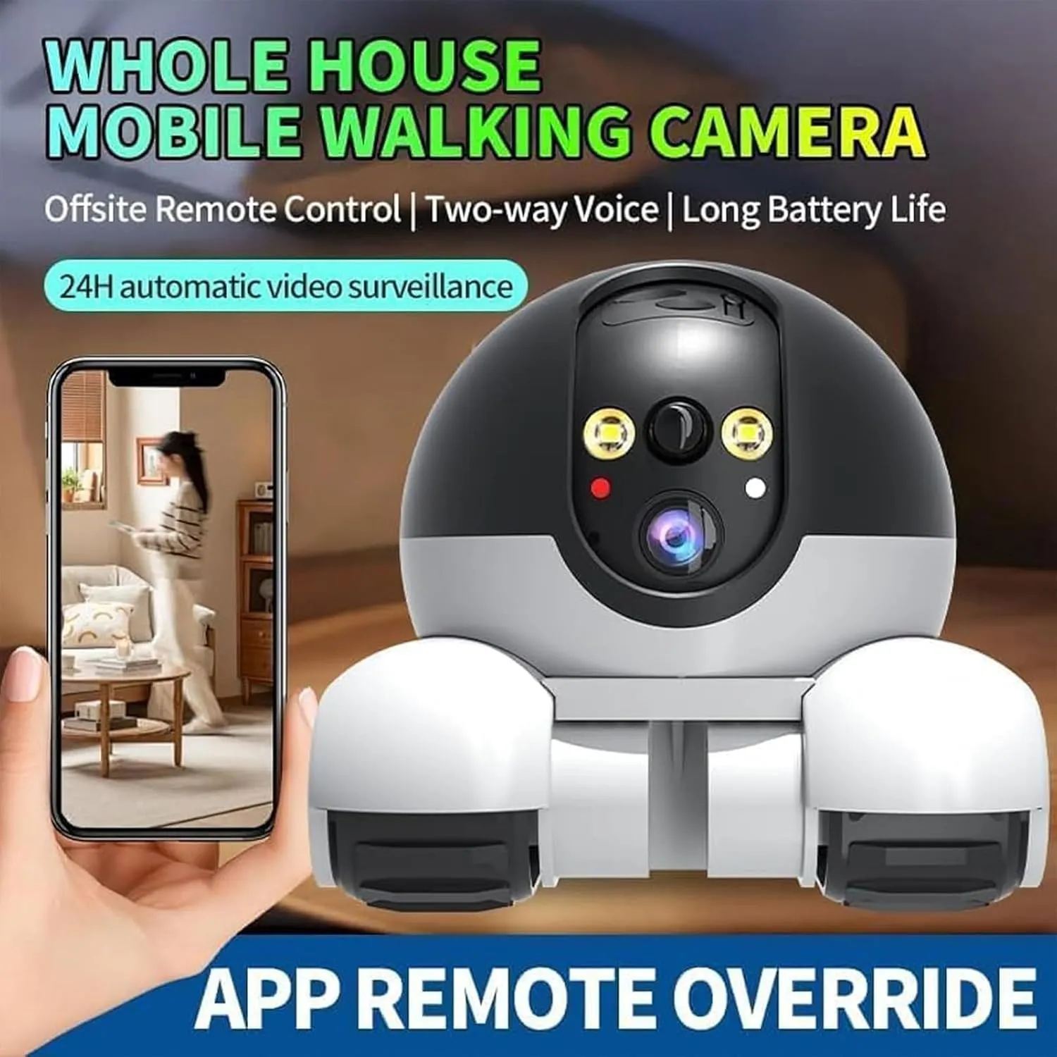 Patrol Buddy Robot Camera, Patrol Buddy Pet Cameras, Robot Camera on Wheels, 1080p WiFi Small Robots Cam, with App Remote Control, with 2-Way Talk, Night Vision, for Cats Dogs (128g)