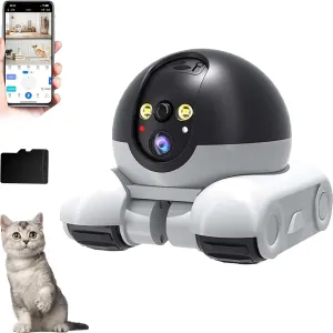 Patrol Buddy Robot Camera, Patrol Buddy Pet Cameras, Robot Camera on Wheels, 1080p WiFi Small Robots Cam, with App Remote Control, with 2-Way Talk, Night Vision, for Cats Dogs (128g)