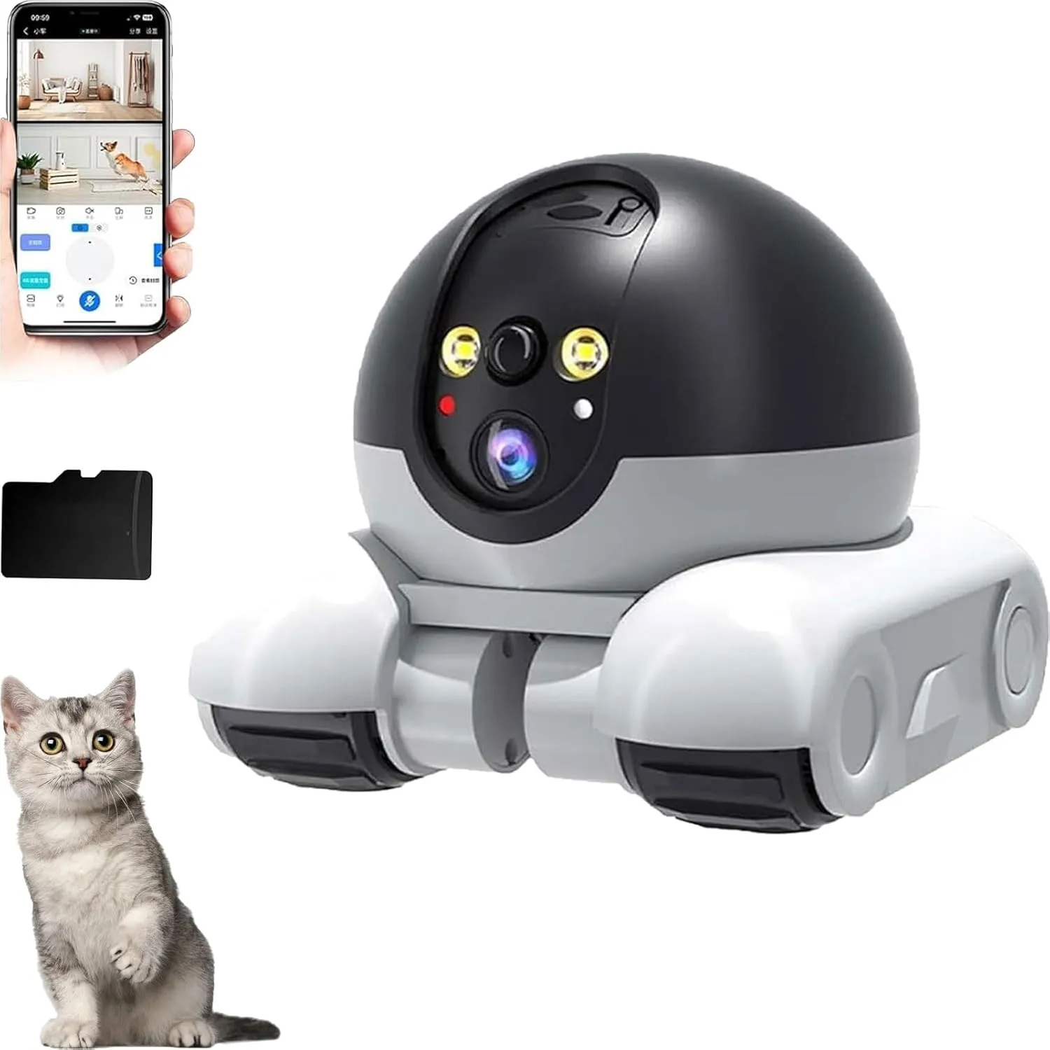 Patrol Buddy Robot Camera, Patrol Buddy Pet Cameras, Robot Camera on Wheels, 1080p WiFi Small Robots Cam, with App Remote Control, with 2-Way Talk, Night Vision, for Cats Dogs (128g)